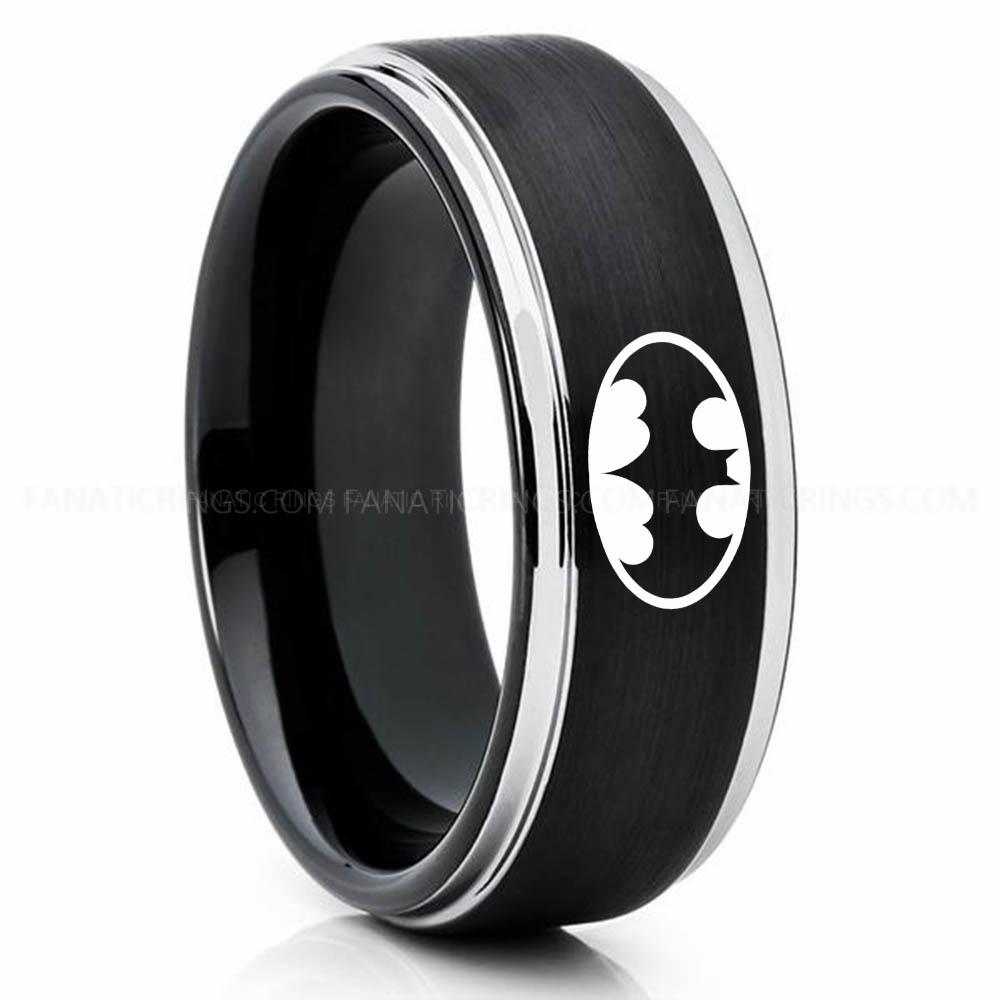 Batman 1 Black Silver Batman Ring, Batman Wedding Band, Batman Wedding Ring, Batman Jewelry - Image 1