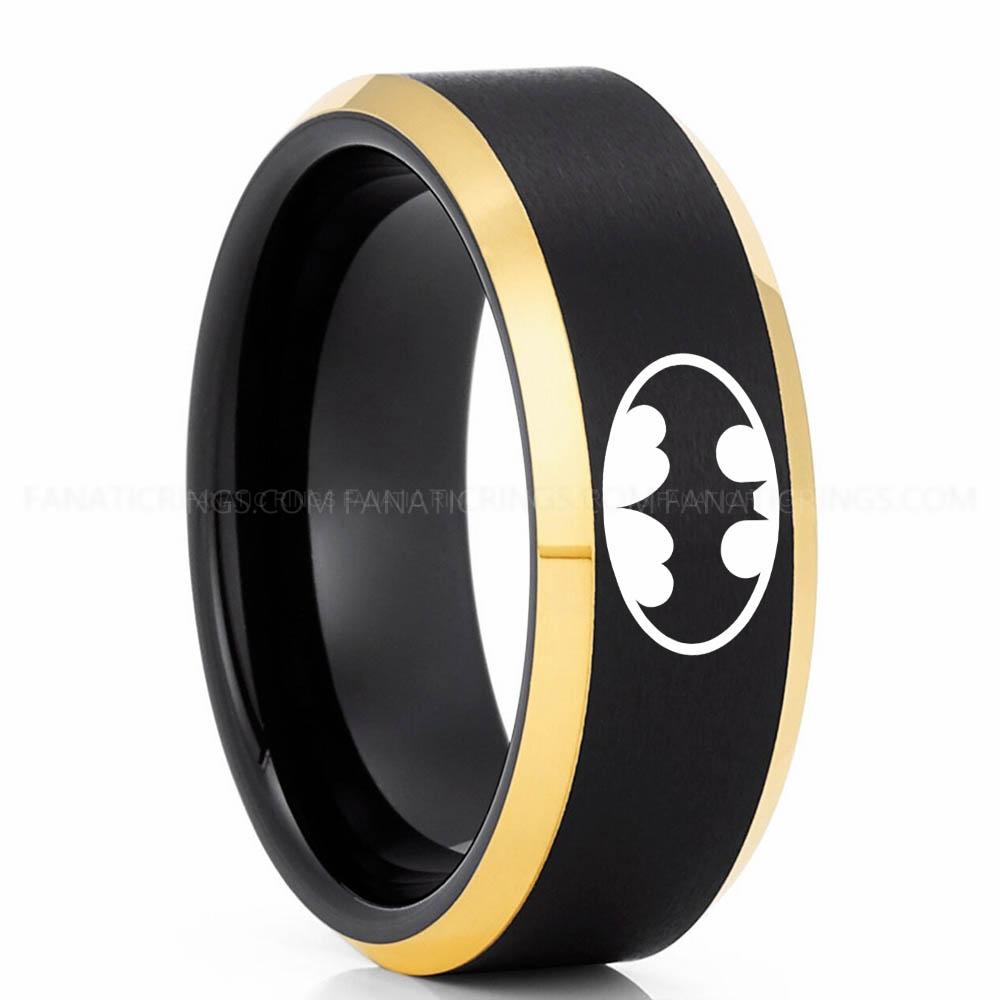 Batman 1 Black Yellow Batman Ring, Batman Wedding Band, Batman Wedding Ring, Batman Jewelry - Image 1