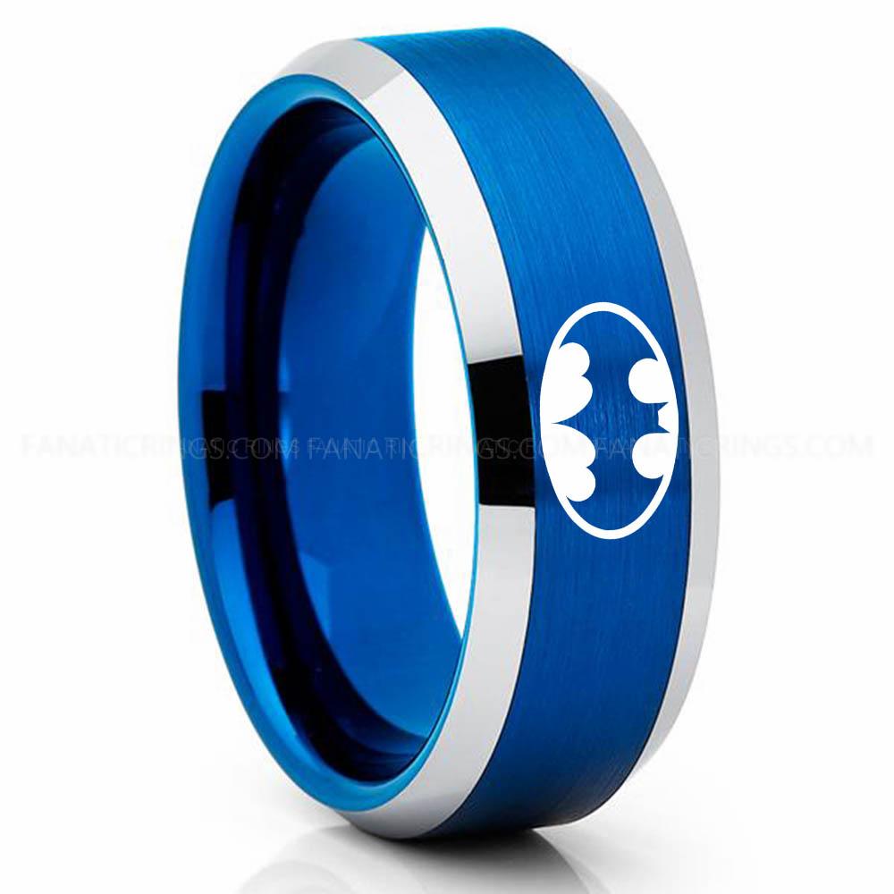 Batman 1 Blue Silver Batman Ring, Batman Wedding Band, Batman Wedding Ring, Blue Wedding Band, Blue Wedding Ring - Image 1