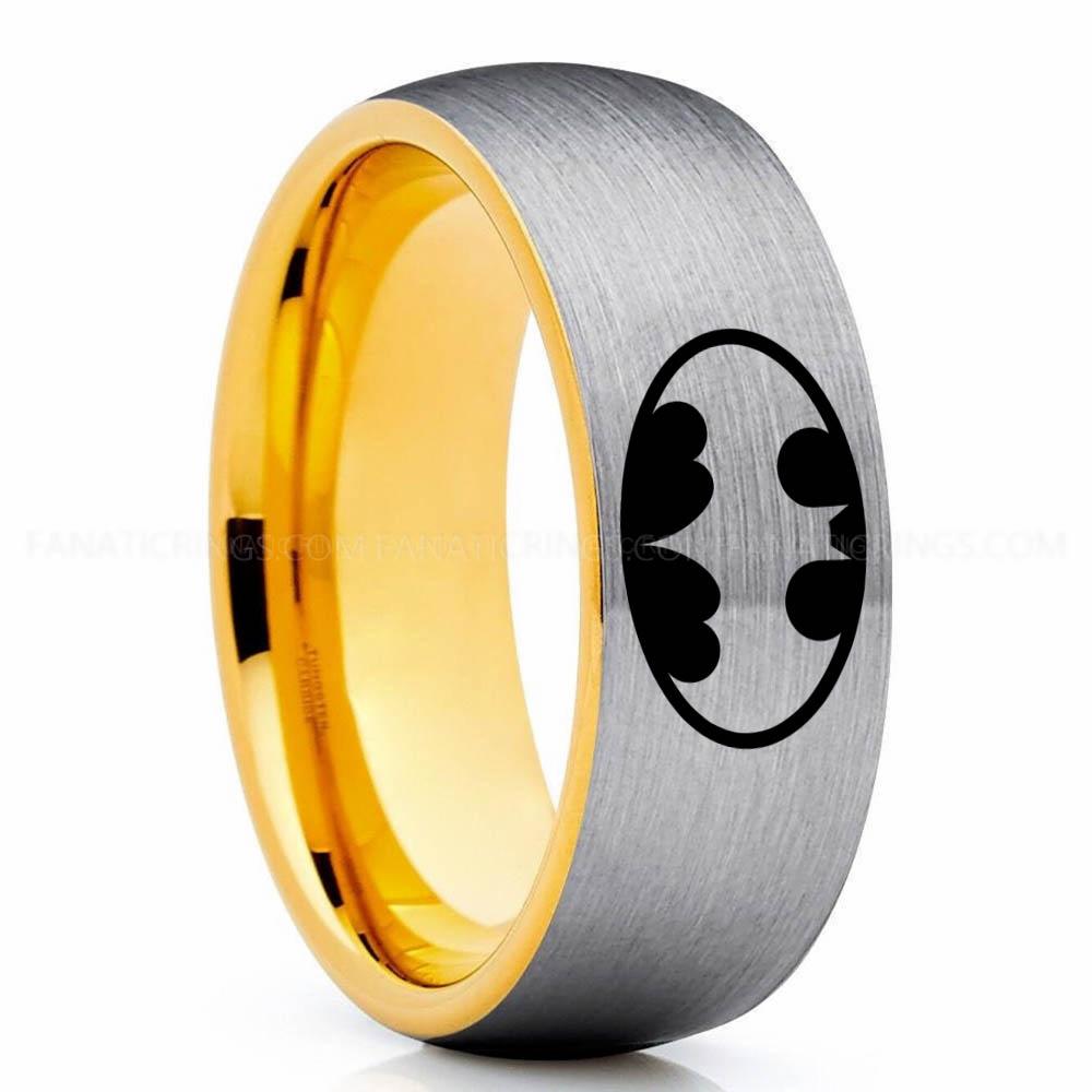 Batman 1 Silver Yellow Batman Ring, Batman Wedding Band, Batman Wedding Ring, Batman Jewelry - Image 1