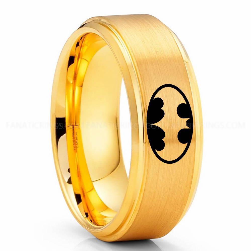 Batman 1 Yellow 2 Batman Ring, Batman Wedding Band, Batman Wedding Ring, Batman Jewelry - Image 1