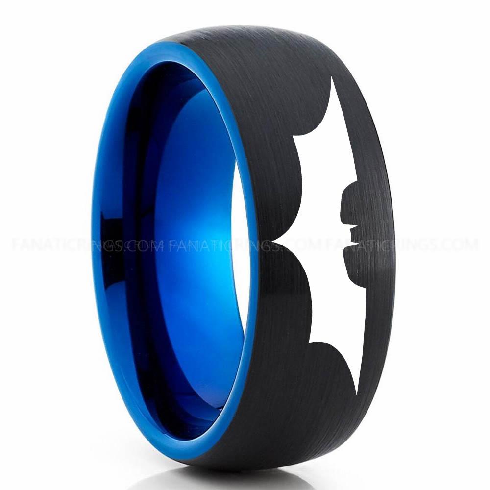 Batman 2 Black Blue 2 Batman Ring, Batman Wedding Band, Batman Wedding Ring, Batman Jewelry - Image 1
