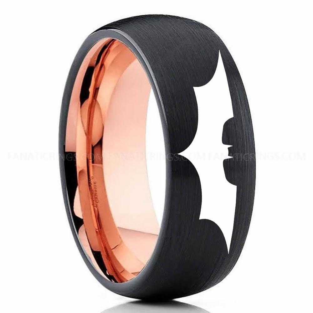 Batman 2 Black Pink 2 Batman Ring, Batman Wedding Band, Batman Wedding Ring, Batman Jewelry - Image 1