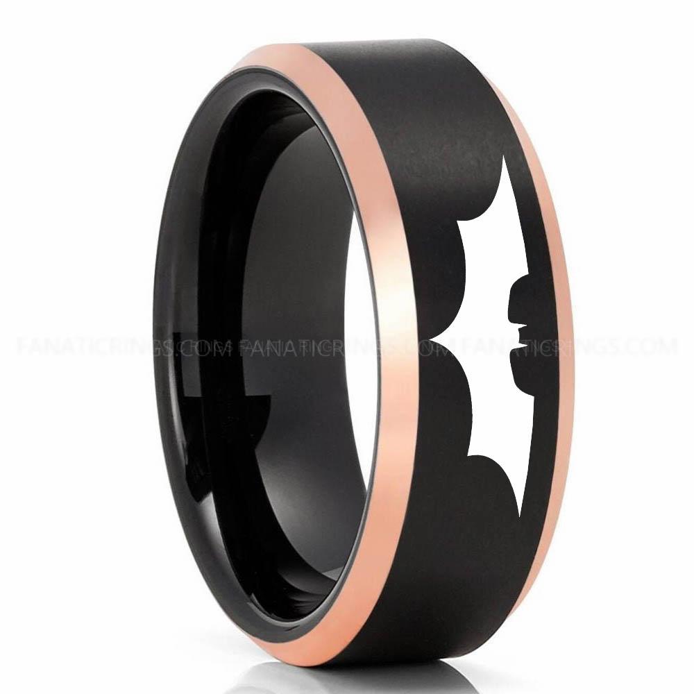 Batman 2 Black Pink 3 Batman Ring, Batman Wedding Band, Batman Wedding Ring, Batman Jewelry - Image 1