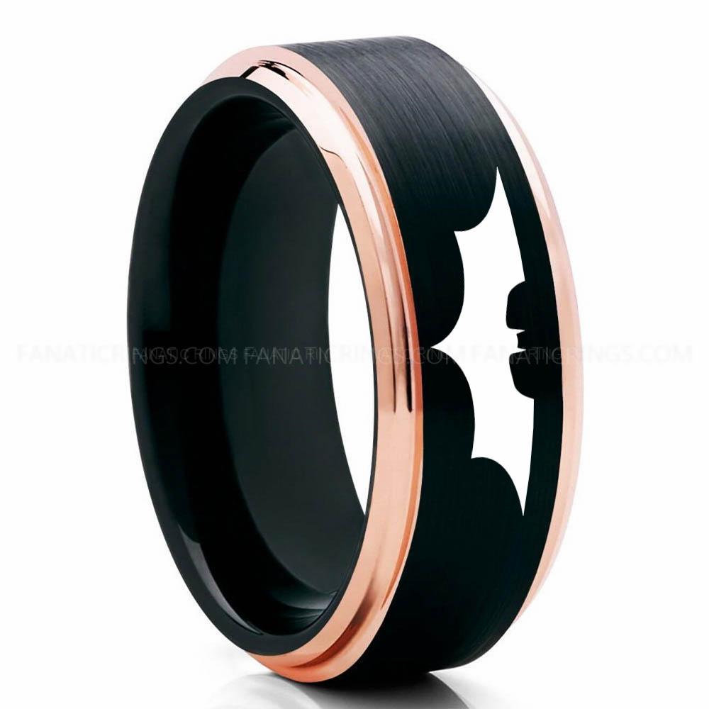 Batman 2 Black Pink Batman Ring, Batman Wedding Band, Batman Wedding Ring, Batman Jewelry - Image 1