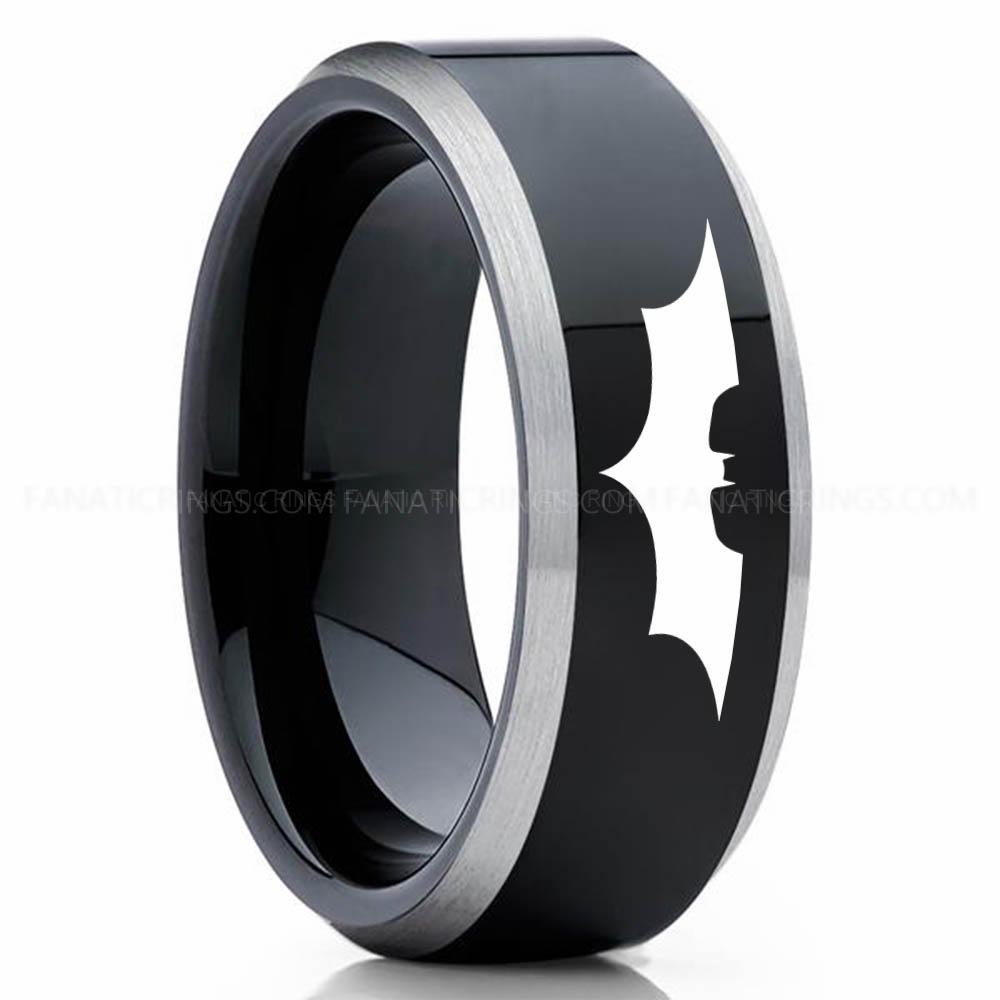 Batman 2 Black Silver 2 Batman Ring, Batman Wedding Band, Batman Wedding Ring, Batman Jewelry - Image 1