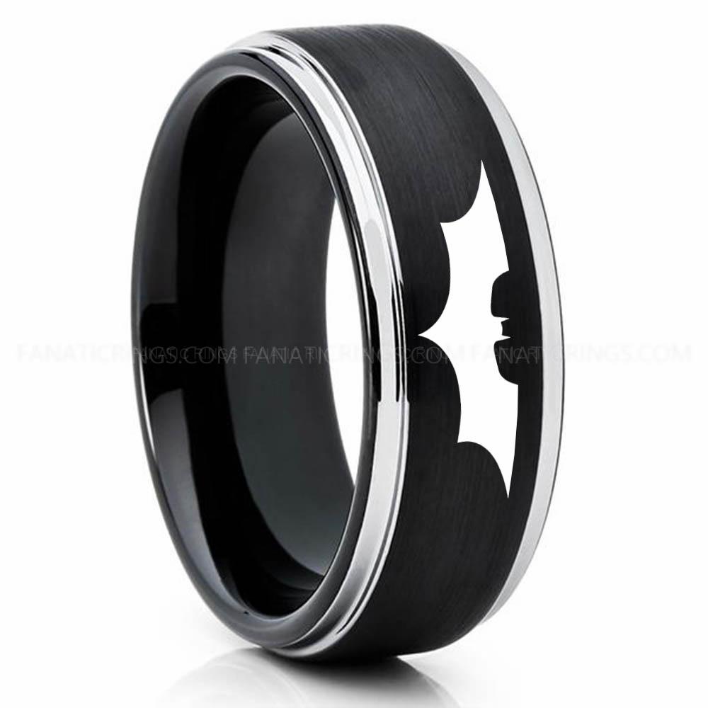 Batman 2 Black Silver Batman Ring, Batman Wedding Band, Batman Wedding Ring, Batman Jewelry - Image 1