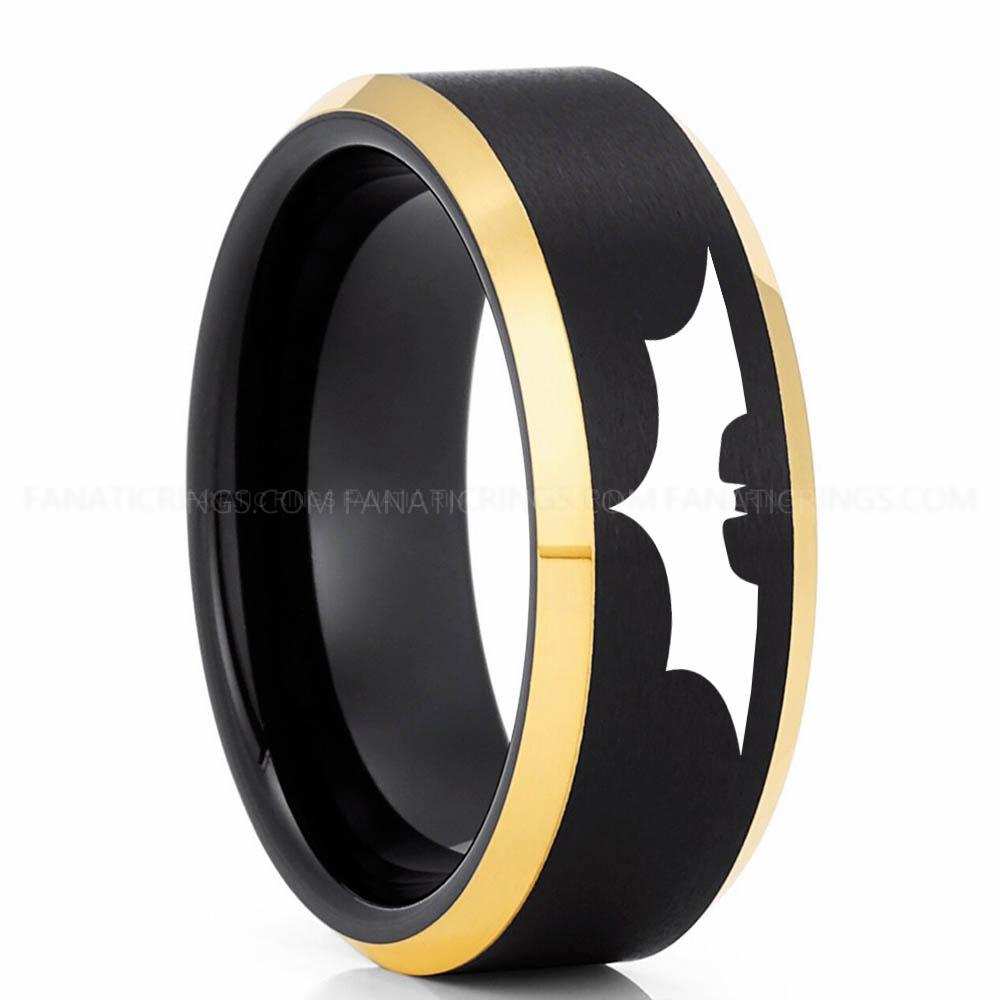 Batman 2 Black Yellow_ Batman Ring, Batman Wedding Band, Batman Wedding Ring, Batman Jewelry - Image 1