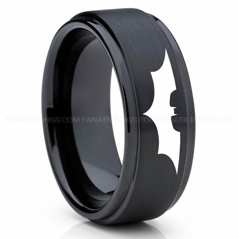 Batman 2 Black Batman Ring, Batman Wedding Band, Batman Wedding Ring, Batman Jewelry - Image 1