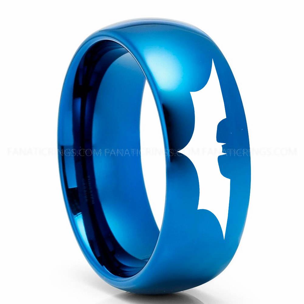 Batman 2 Blue 2 Batman Ring, Batman Wedding Band, Batman Wedding Ring, Batman Jewelry - Image 1