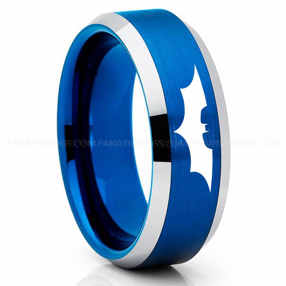 Batman 2 Blue Silver Batman Ring, Batman Wedding Band, Batman Wedding Ring, Blue Wedding Band, Blue Wedding Ring - Image 1