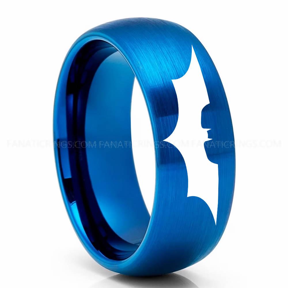Batman 2 Blue Batman Ring, Batman Wedding Band, Batman Wedding Ring, Batman Jewelry - Image 1