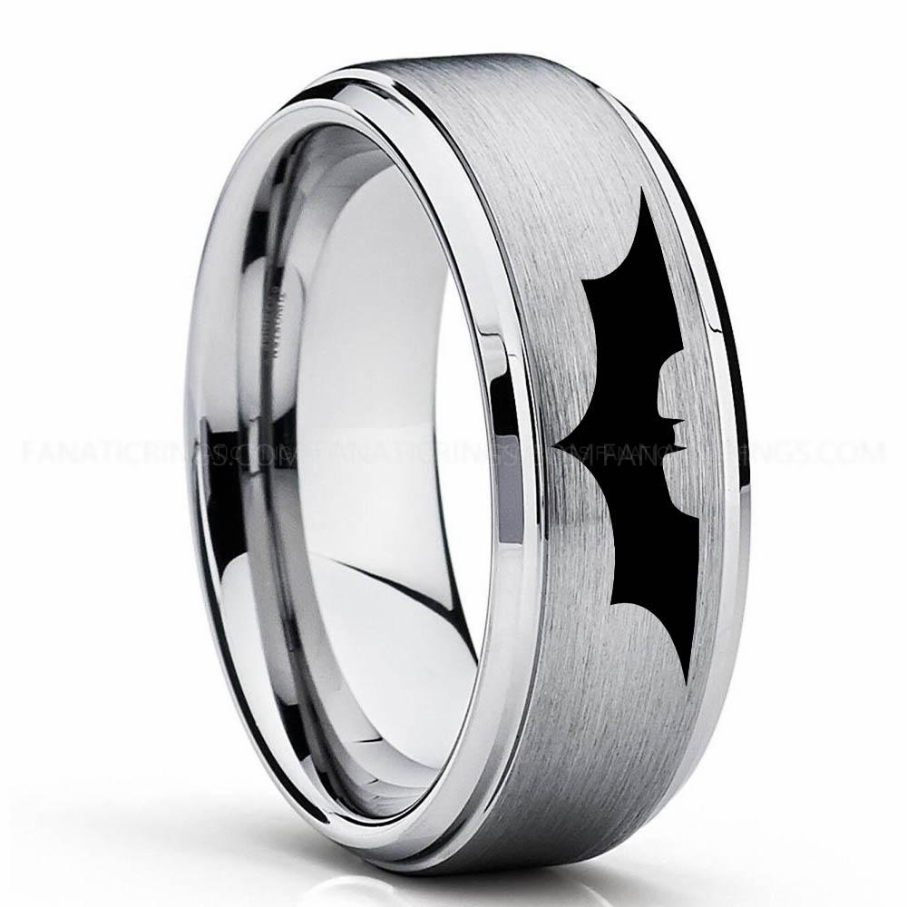 Batman 2 Silver 2 Batman Ring, Batman Wedding Band, Batman Wedding Ring, Batman Jewelry - Image 1