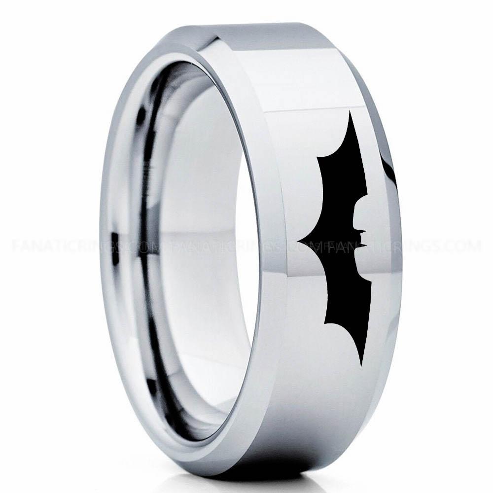 Batman 2 Silver 3 Batman Ring, Batman Wedding Band, Batman Wedding Ring, Batman Jewelry - Image 1