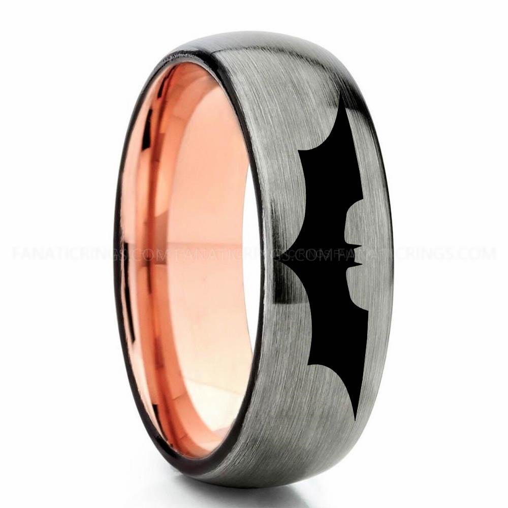 Batman 2 Silver Pink Batman Ring, Batman Wedding Band, Batman Wedding Ring, Batman Jewelry - Image 1