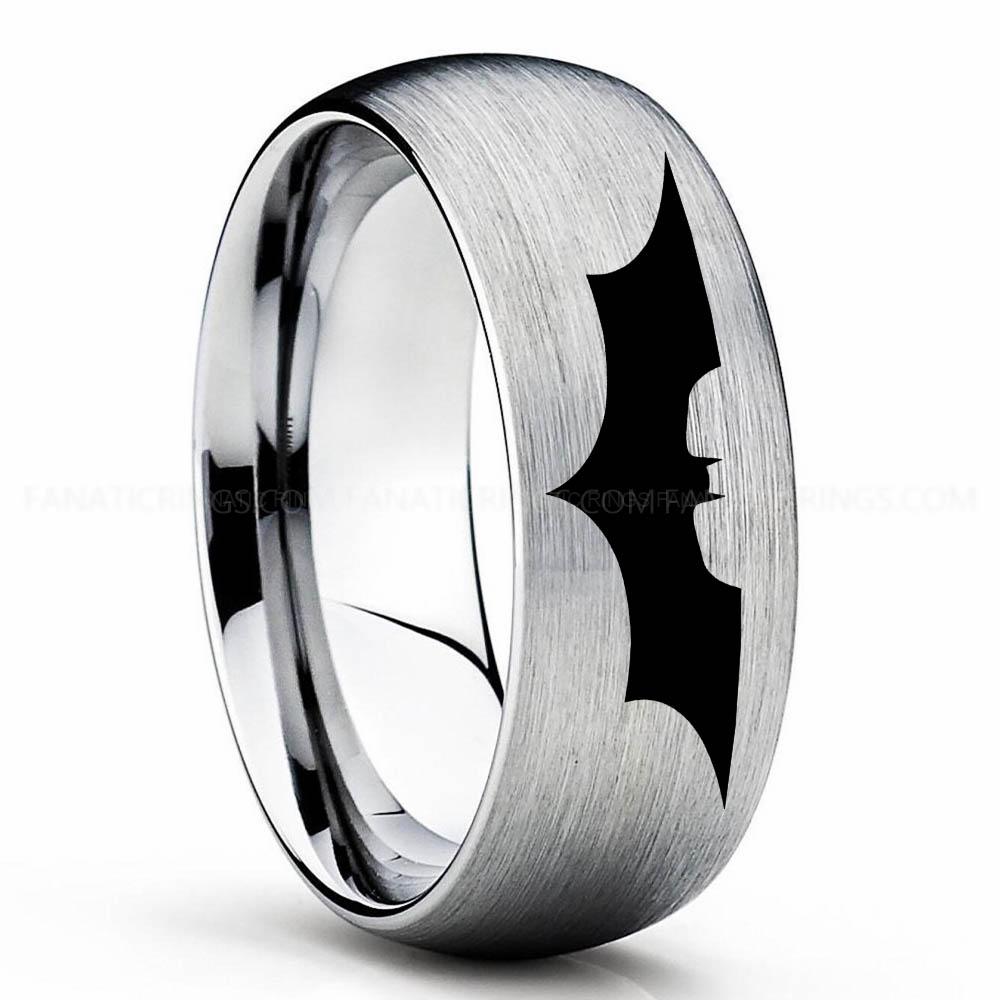 Batman 2 Silver Batman Ring, Batman Wedding Band, Batman Wedding Ring, Batman Jewelry - Image 1
