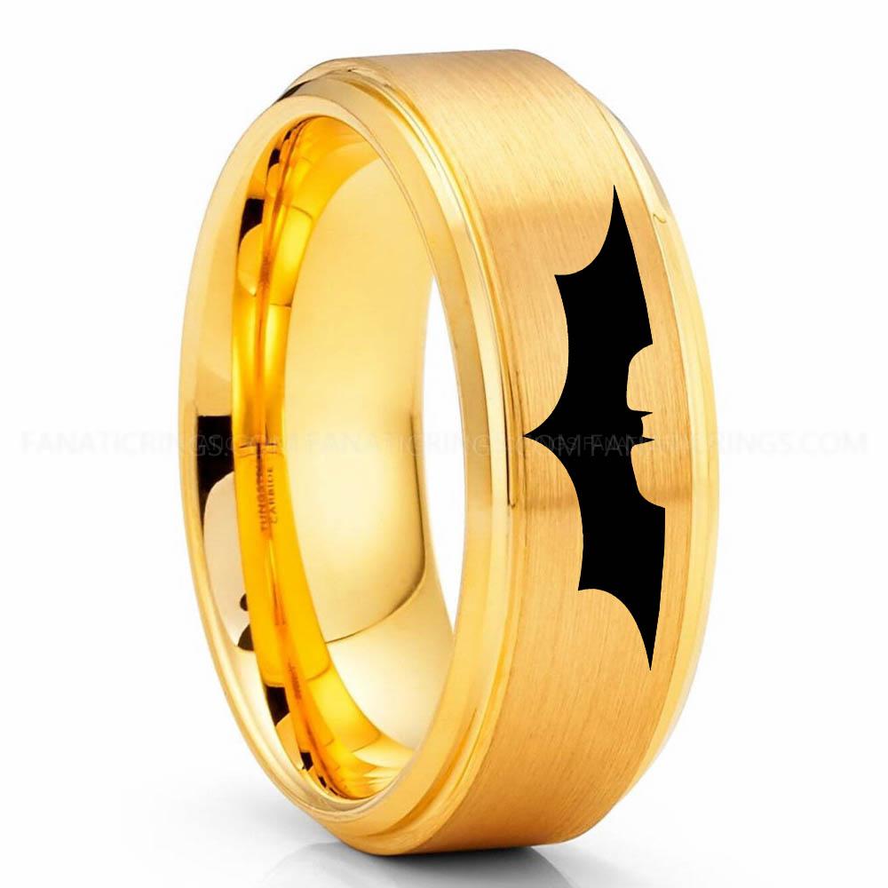 Batman 2 Yellow 2 Batman Ring, Batman Wedding Band, Batman Wedding Ring, Batman Jewelry - Image 1
