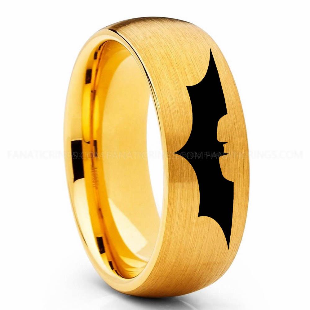 Batman 2 Yellow Batman Ring, Batman Wedding Band, Batman Wedding Ring, Batman Jewelry - Image 1