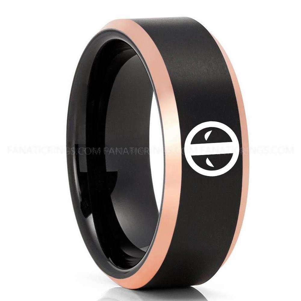 Batman 3 Black Pink 3 Deadpool Ring, Deadpool Wedding Band, Deadpool Wedding Ring, Deadpool Jewelry - Image 1