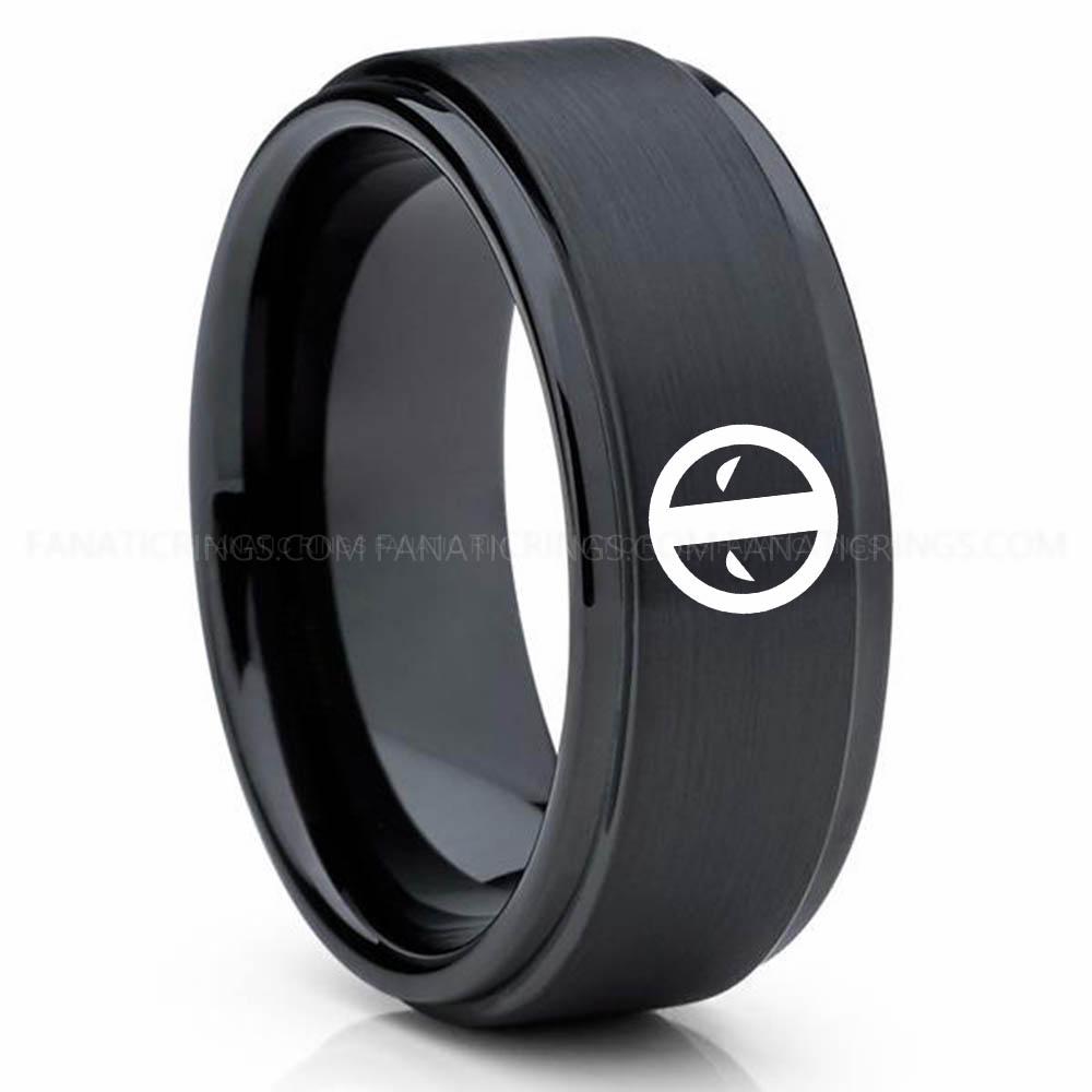 Batman 3 Black Deadpool Ring, Deadpool Wedding Band, Deadpool Wedding Ring, Deadpool Jewelry - Image 1