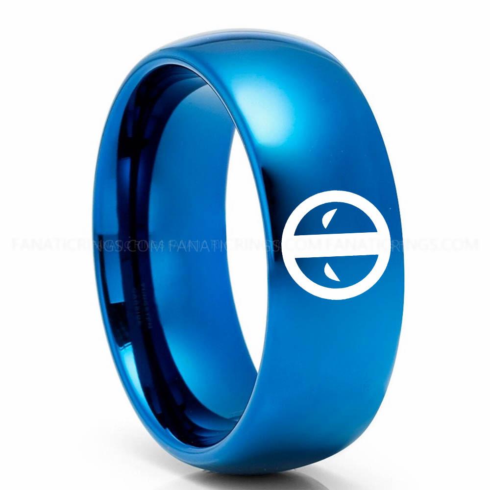 Batman 3 Blue 2 Deadpool Ring, Deadpool Wedding Band, Deadpool Wedding Ring, Deadpool Jewelry - Image 1