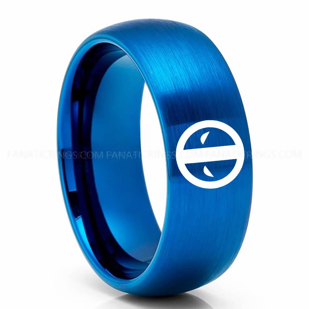 Batman 3 Blue Deadpool Ring, Deadpool Wedding Band, Deadpool Wedding Ring, Deadpool Jewelry - Image 1