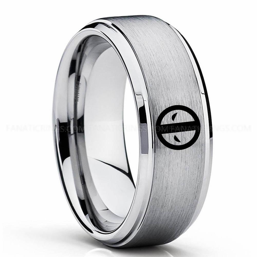 Batman 3 Silver 2 Deadpool Ring, Deadpool Wedding Band, Deadpool Wedding Ring, Deadpool Jewelry - Image 1