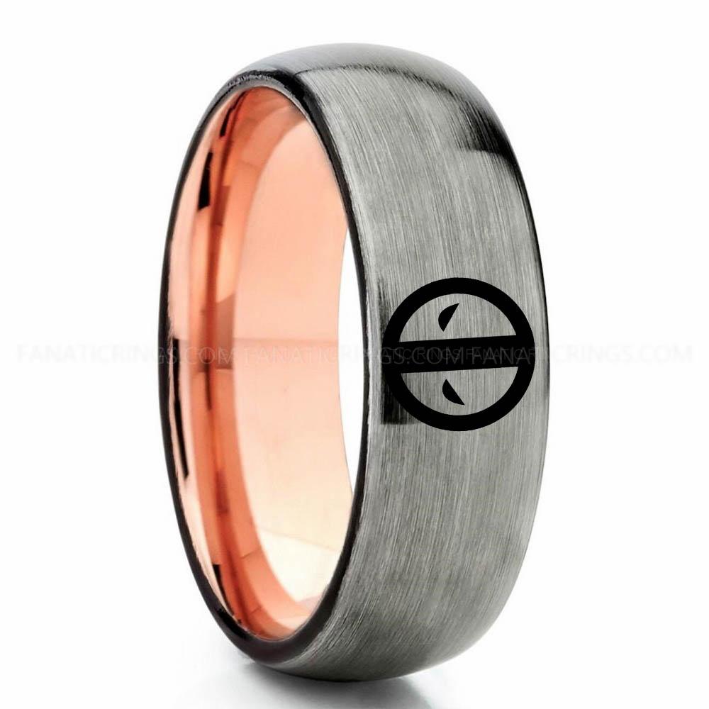 Batman 3 Silver Pink Deadpool Ring, Deadpool Wedding Band, Deadpool Wedding Ring, Deadpool Jewelry - Image 1