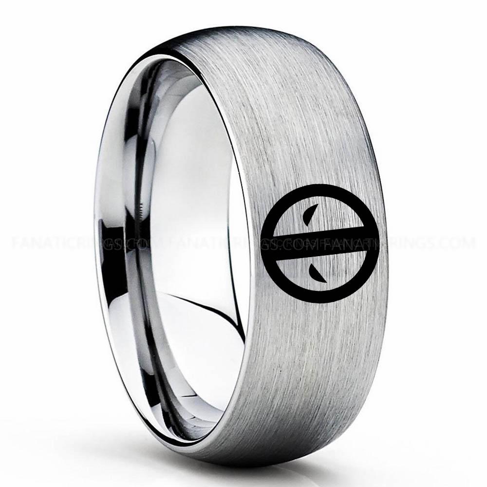 Batman 3 Silver Deadpool Ring, Deadpool Wedding Band, Deadpool Wedding Ring, Deadpool Jewelry - Image 1