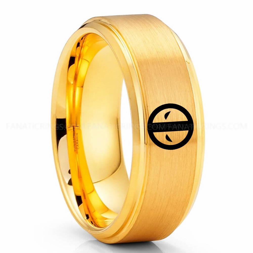 Batman 3 Yellow 2 Deadpool Ring, Deadpool Wedding Band, Deadpool Wedding Ring, Deadpool Jewelry - Image 1