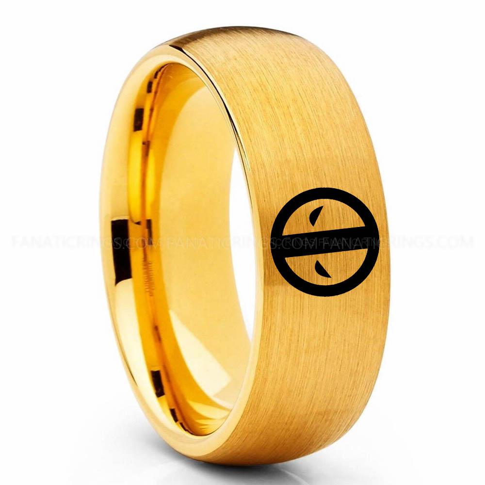 Batman 3 Yellow Deadpool Ring, Deadpool Wedding Band, Deadpool Wedding Ring, Deadpool Jewelry - Image 1