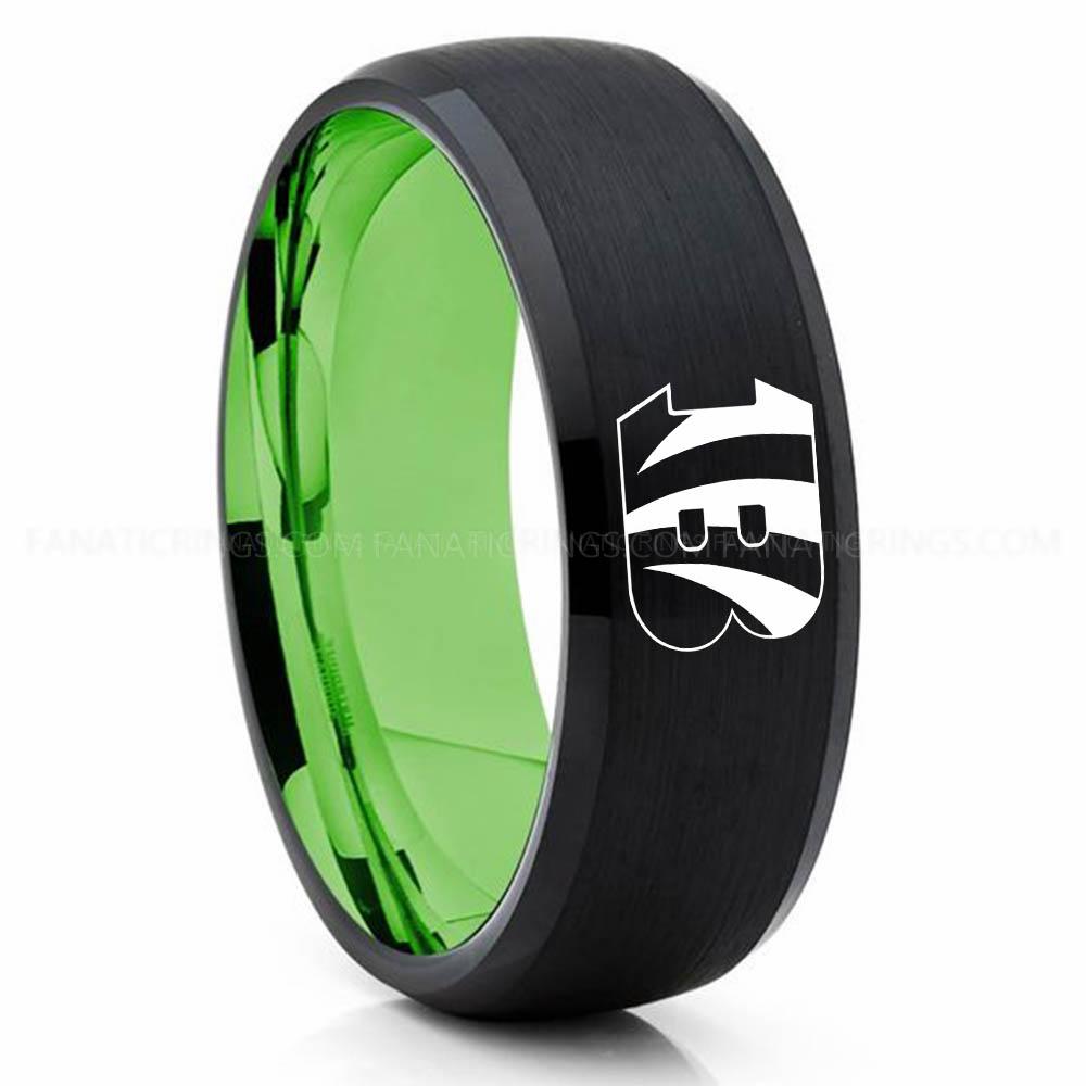 Bengals Black Green Bengals Ring, Bengals Wedding Band, Bengals Wedding Ring, Bengals Jewelry - Image 1