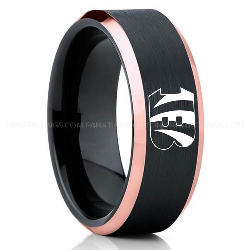 Bengals Black Pink Bengals Ring, Bengals Wedding Band, Bengals Wedding Ring, Bengals Jewelry - Image 1
