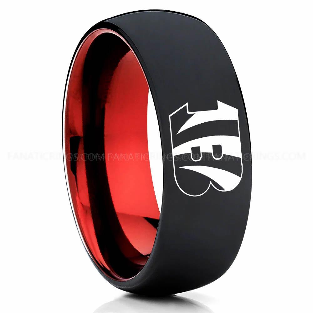 Bengals Black Red Bengals Ring, Bengals Wedding Band, Bengals Wedding Ring, Bengals Jewelry - Image 1