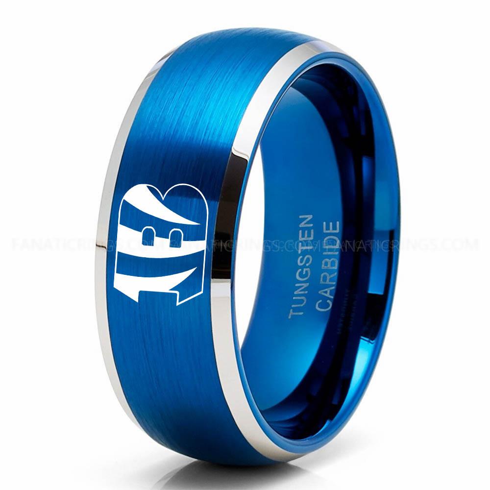 Bengals Blue Silver Bengals Ring, Bengals Wedding Band, Bengals Wedding Ring, Bengals Jewelry - Image 1