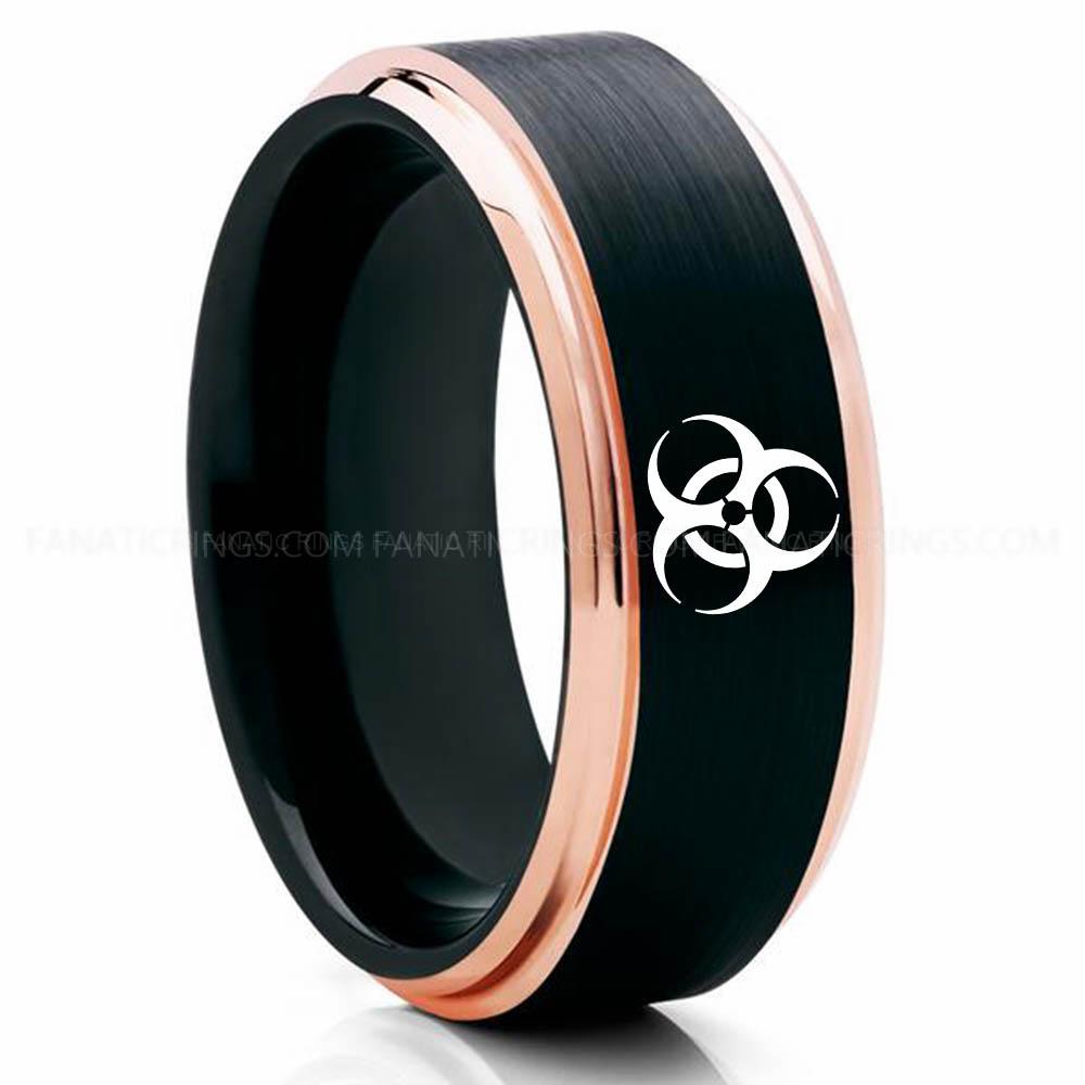 Biohazard Black Pink Biohazard Ring, Biohazard Wedding Band, Biohazard Wedding Ring, Biohazard Jewelry - Image 1