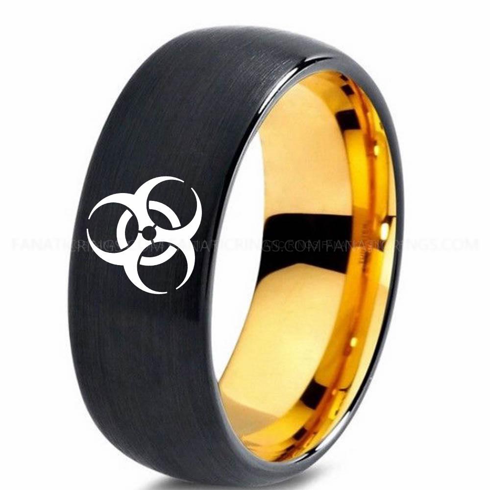 Biohazard Black Yellow Biohazard Ring, Biohazard Wedding Band, Biohazard Wedding Ring, Biohazard Jewelry - Image 1