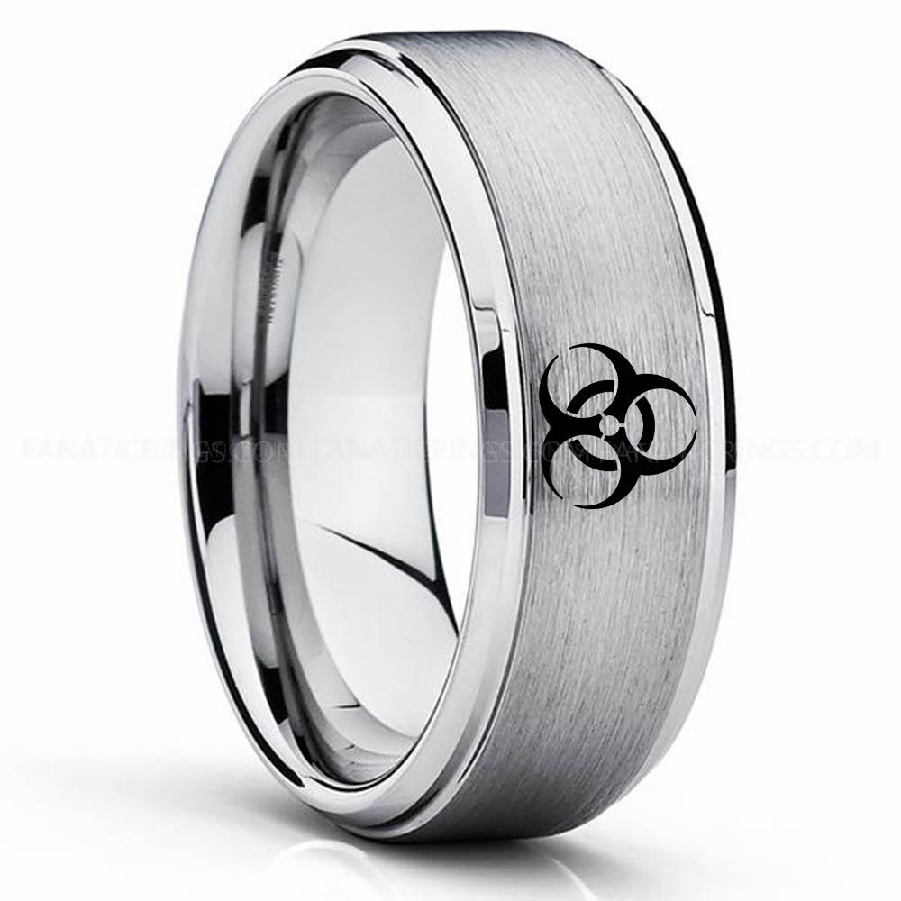 Biohazard Black Biohazard Ring, Biohazard Wedding Band, Biohazard Wedding Ring, Biohazard Jewelry - Image 1