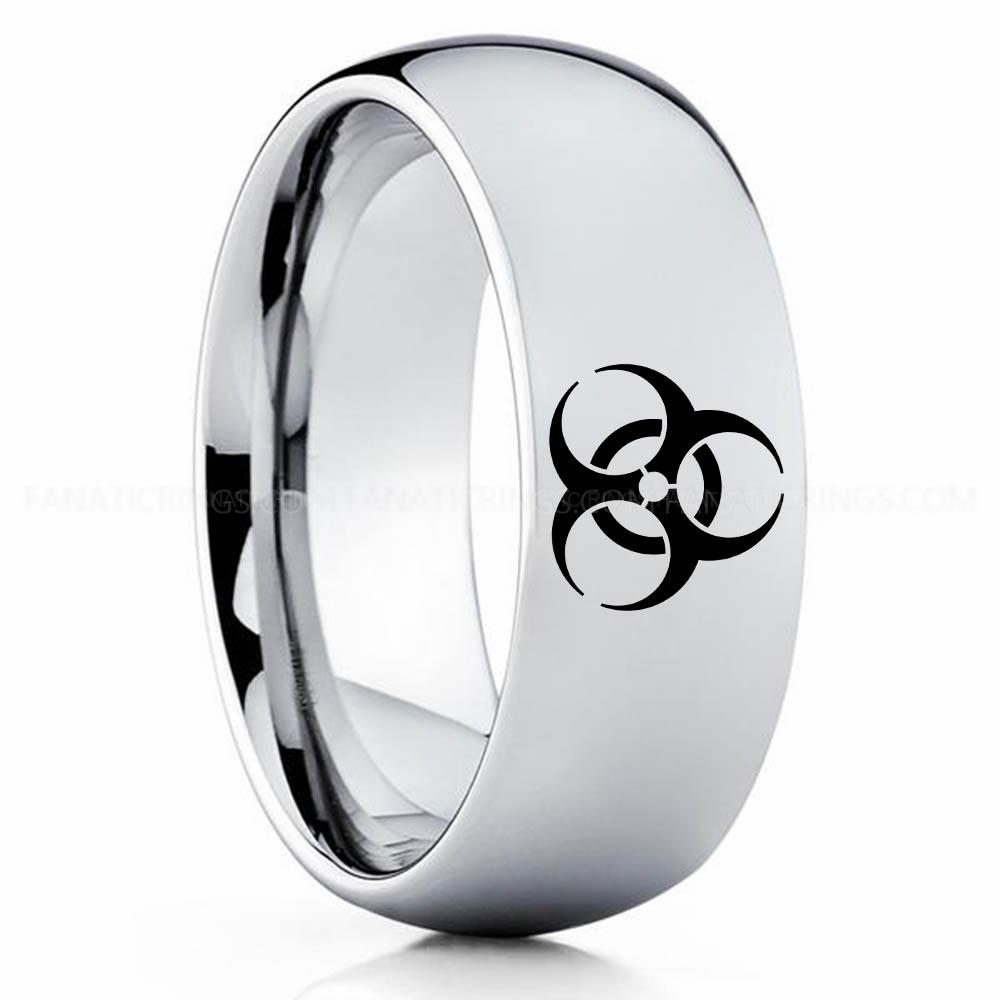 Biohazard Silver Biohazard Ring, Biohazard Wedding Band, Biohazard Wedding Ring, Biohazard Jewelry - Image 1