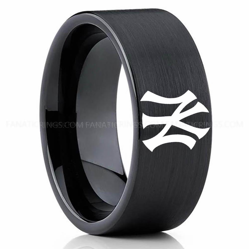 Black 3 Yankees Yankees Ring, Yankees Wedding Ring, Baseball Wedding Ring, Baseball Ring, Black Wedding Ring, Baseball Wedding Band, Baseball Jewelry - Image 1