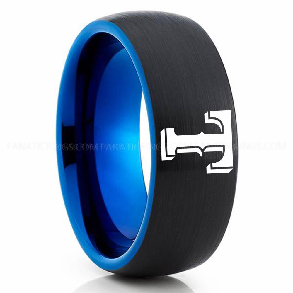 Black Blue 2 Rangers Rangers Ring, Rangers Wedding Ring, Baseball Wedding Ring, Baseball Ring, Black Wedding Ring, Baseball Wedding Band, Baseball Jewelry - Image 1