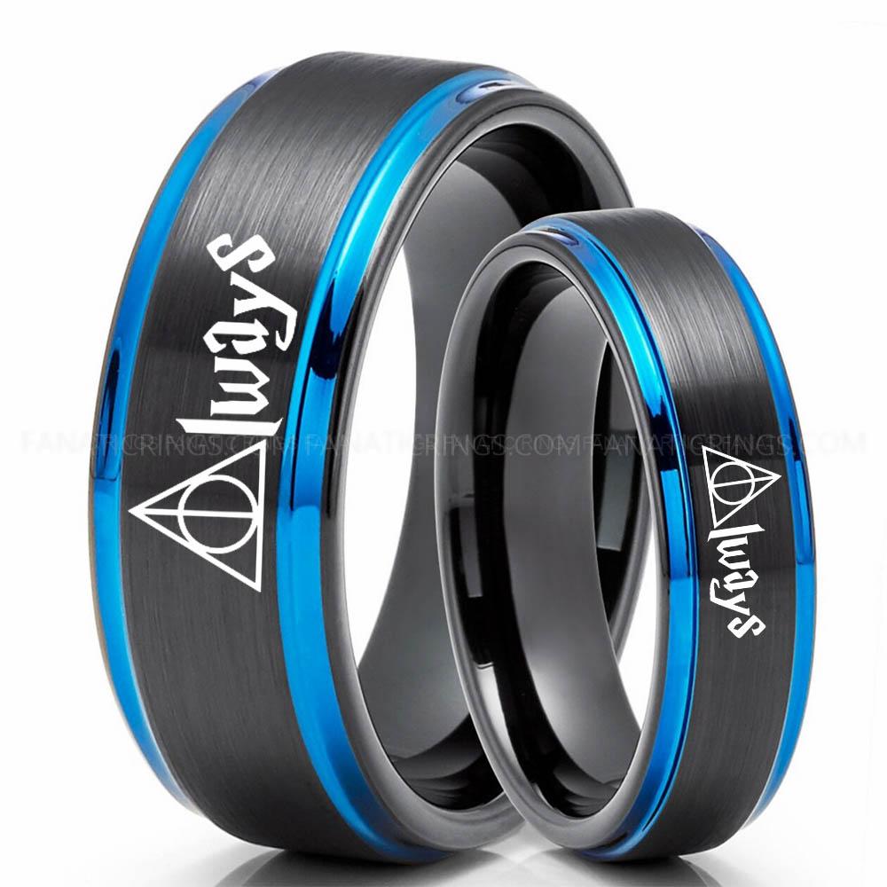Black Blue Always Deathly Hallows Ring, Deathly Hallows Wedding Ring, Harry Potter Wedding Ring, Deathly Hallows Wedding Band, Harry Potter Jewelry - Image 1
