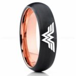 Wonder Woman Ring, Wonder Woman Wedding Ring, Wonder Woman Wedding Band, Black Wedding Ring, Wonder Woman Jewelry