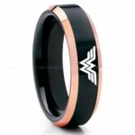 Wonder Woman Ring, Wonder Woman Wedding Ring, Wonder Woman Wedding Band, Black Wedding Ring, Wonder Woman Jewelry
