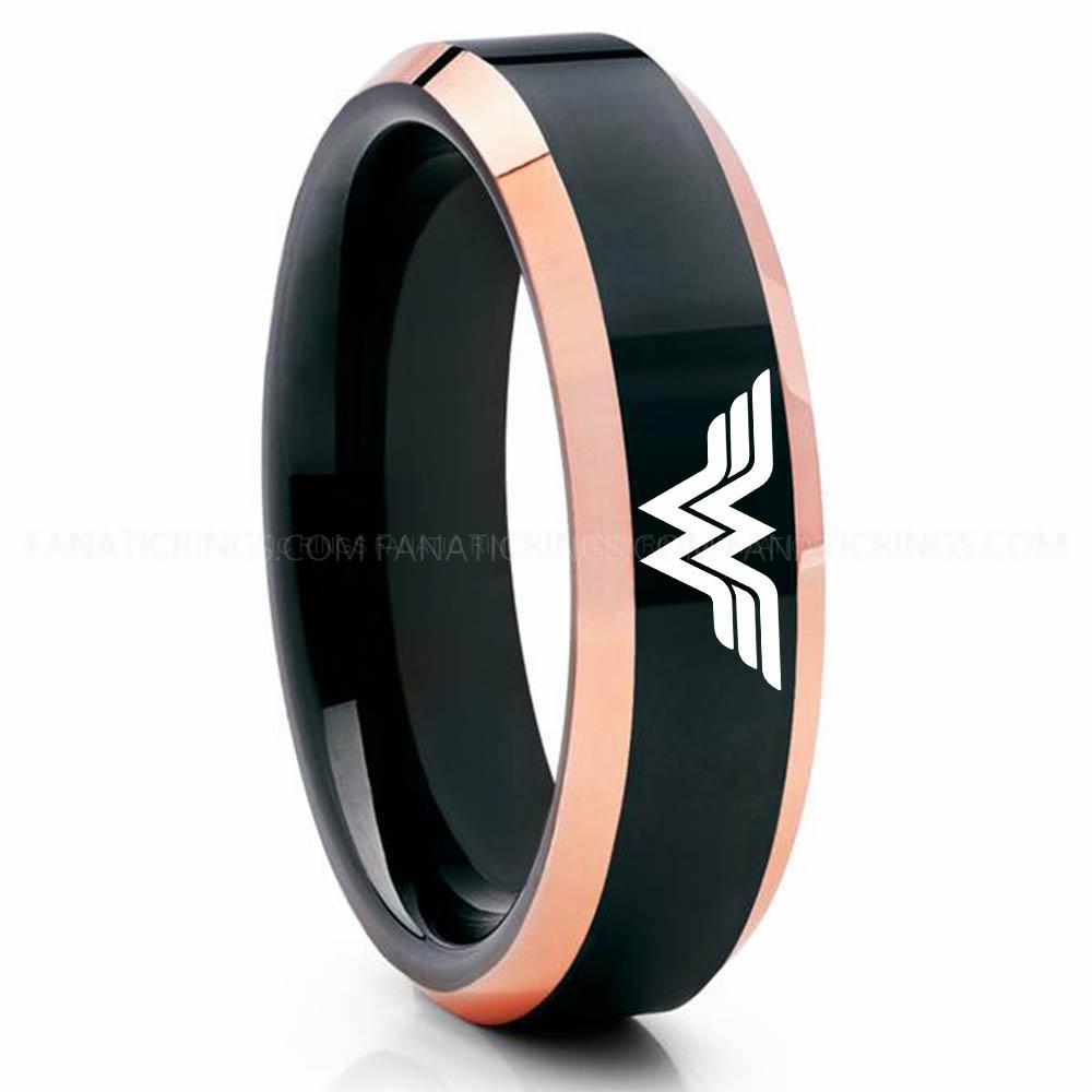 Black Pink 3 Wonder Woman Wonder Woman Ring, Wonder Woman Wedding Ring, Wonder Woman Wedding Band, Black Wedding Ring, Wonder Woman Jewelry - Image 1