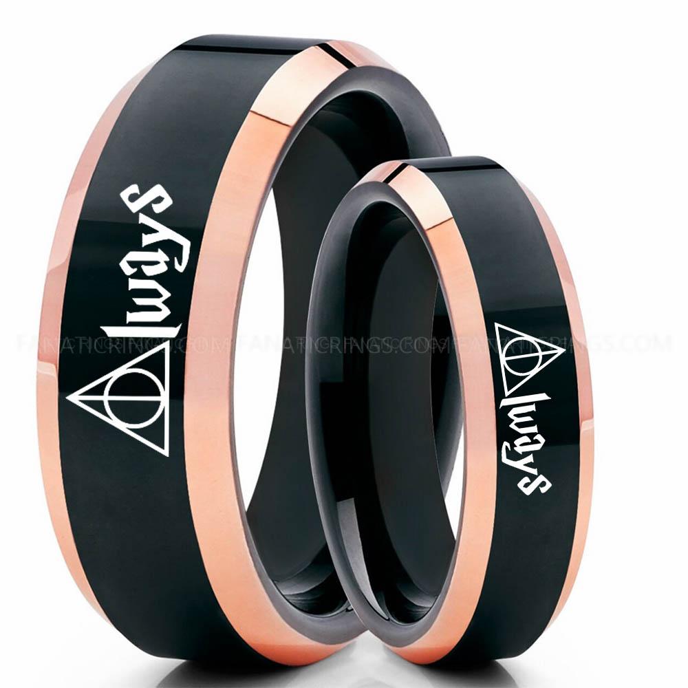 Black Pink 4 Always Deathly Hallows Ring, Deathly Hallows Wedding Ring, Harry Potter Wedding Ring, Deathly Hallows Wedding Band, Harry Potter Jewelry - Image 1