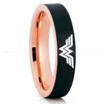 Wonder Woman Ring, Wonder Woman Wedding Ring, Wonder Woman Wedding Band, Black Wedding Ring, Wonder Woman Jewelry