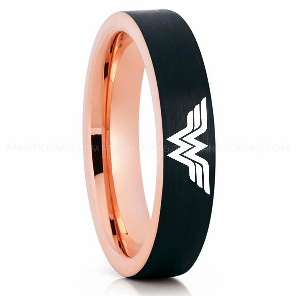 Black Pink 4 Wonder Woman Wonder Woman Ring, Wonder Woman Wedding Ring, Wonder Woman Wedding Band, Black Wedding Ring, Wonder Woman Jewelry - Image 1