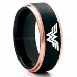 Wonder Woman Ring, Wonder Woman Wedding Ring, Wonder Woman Wedding Band, Black Wedding Ring, Wonder Woman Jewelry