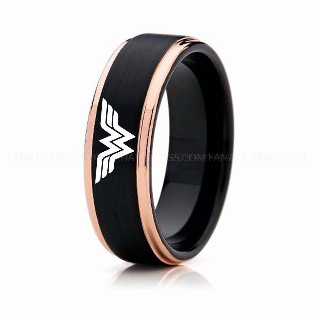 Black Pink Wonder Woman Wonder Woman Ring, Wonder Woman Wedding Ring, Wonder Woman Wedding Band, Black Wedding Ring, Wonder Woman Jewelry - Image 1